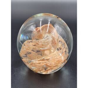 Paperweight Titan Art Glass Copper Gold Tone Swirl Aventurine Dated 1997